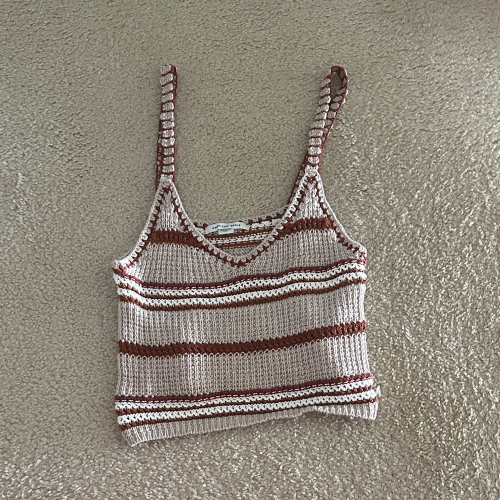 American Eagle Outfitters Brown and Cream Striped Tank Top